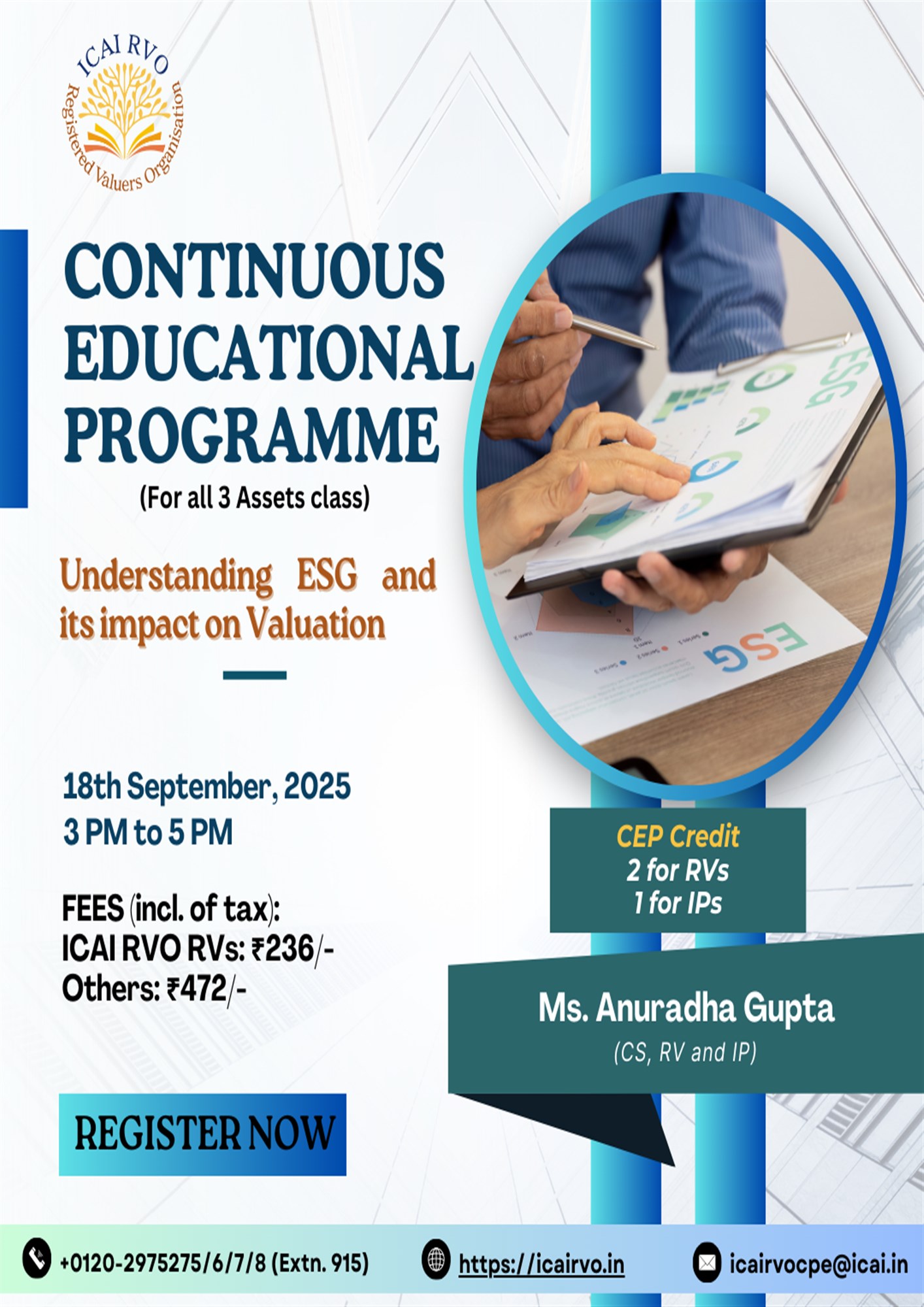 Continuous Educational Programmes (CEP) under clause (e) of sub-rule (2) of Rule 12 of the Companies (Registered Valuers and Valuation) Rules, 2017, to be held on 18th September 2025